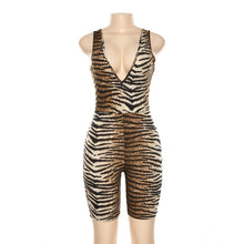 Load image into Gallery viewer, Sexy V-neck Sleeveless Women Playsuits Backless Slim Lady Bodycon Playsuit Tiger Leopard Printed Rompers Club Body Mujer GV230